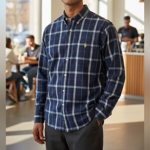 NWOT US POLO ASSN NAVY BLUE PLAID MENS BUTTON DOWN SHIRT SIZE LARGE